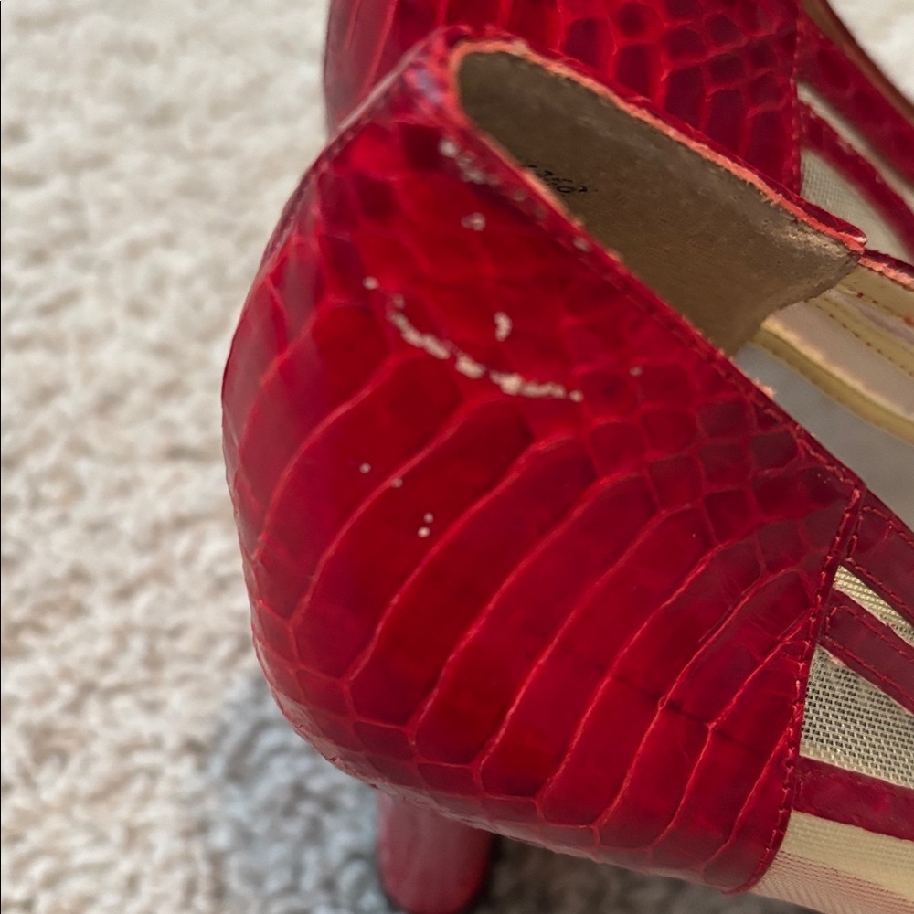 J. Renee Vintage Red Croc-Embossed Heels With Sheer Panel - Picture 7 of 7